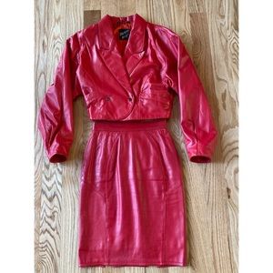 Vintage Tannery West Red Leather Jacket and Skirt